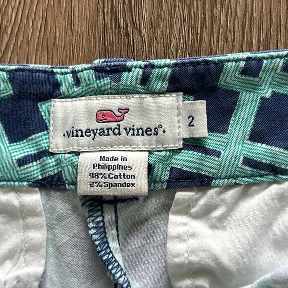 Vineyard Vines Dayboat Lattice Shorts Size 2 Green Blue Low Rise 3" Inseam - Picture 3 of 5
